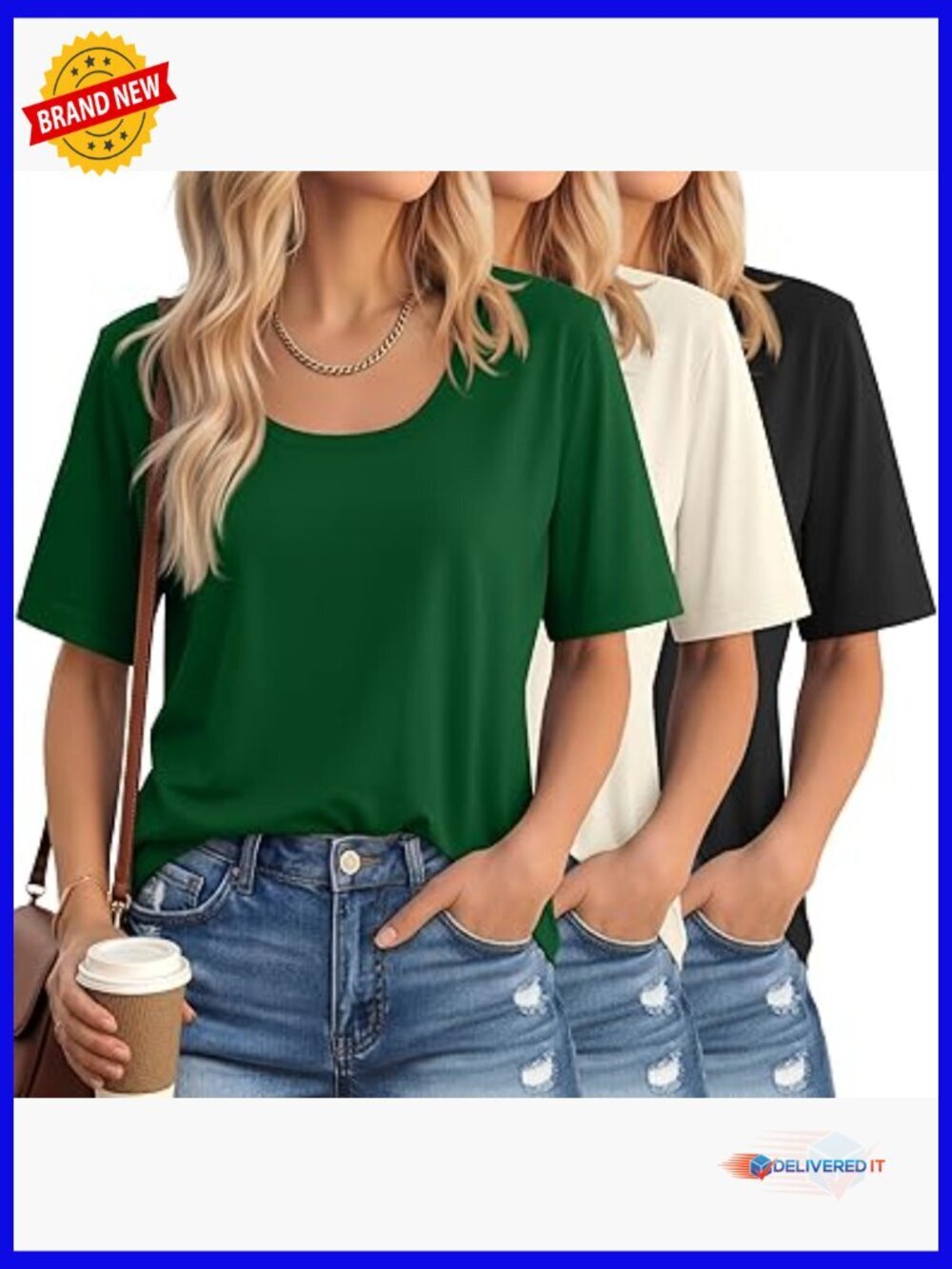 3 Pack Scoop Neck Half Sleeve Tees Cotton Blend Soft Casual Basic